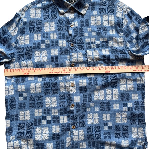 Nat Nast Men SS Button Shirt 70% Silk 30% Cotton Blue White Geometric L - Picture 8 of 11